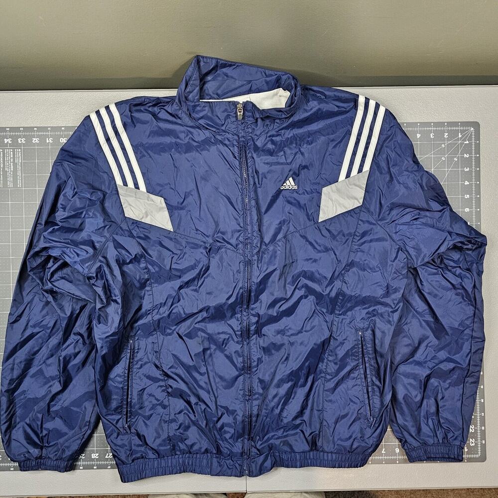 Vintage Adidas Track Jacket Large Blue 90s Trefoil Streetwear Gopnik Windbreaker